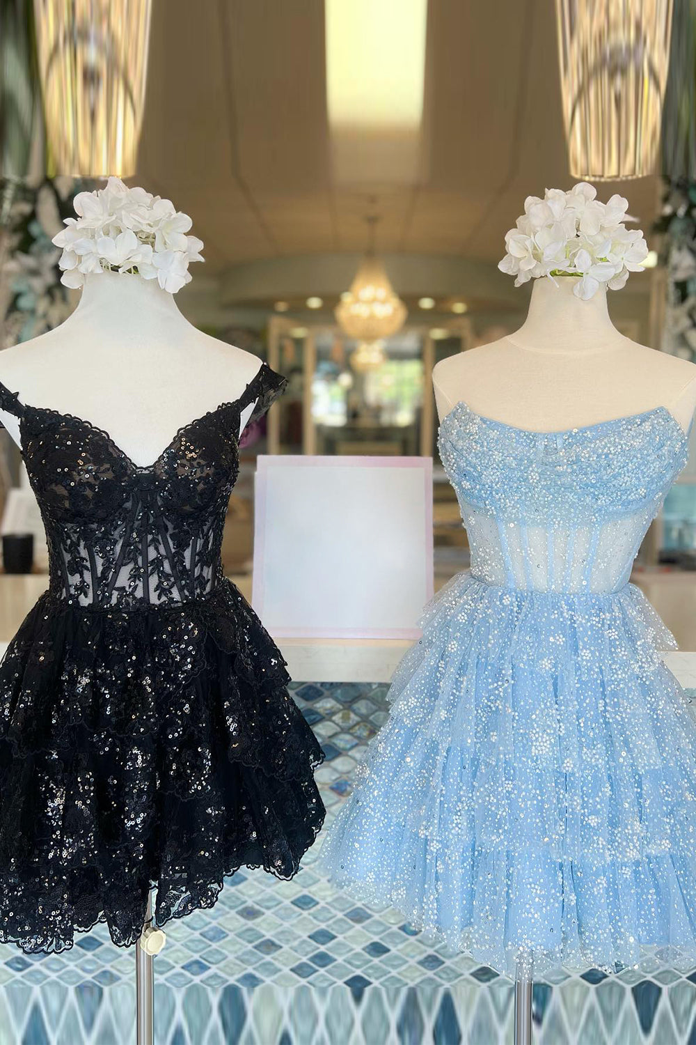 Misshow Light Blue Corset Strapless A-Line Tiered Short Homecoming Dress/Mini Dress