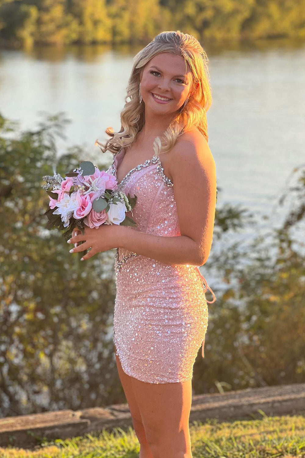 Misshow Light Green Strapless Corset Tight Short Homecoming Dress/Mini Dress with Sequins