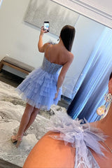 Misshow Lilac A Line One Shoulder Corset Short Homecoming Dress/Mini Dress