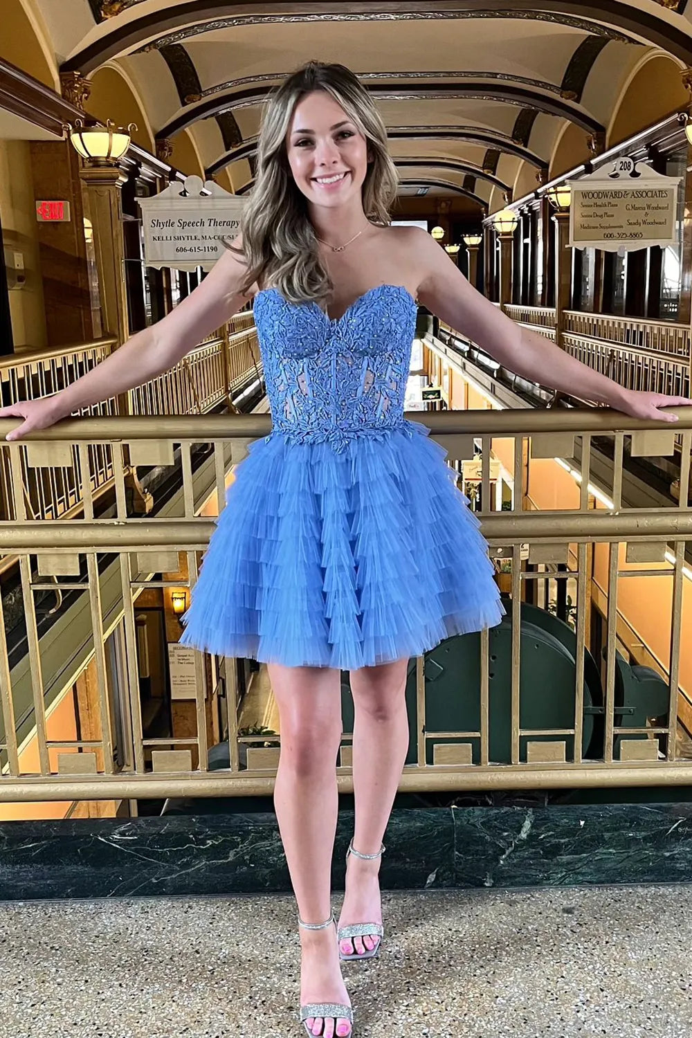 Misshow Lilac A Line Sweetheart Tiered Short Homecoming Dress/Mini Dress With Appliques