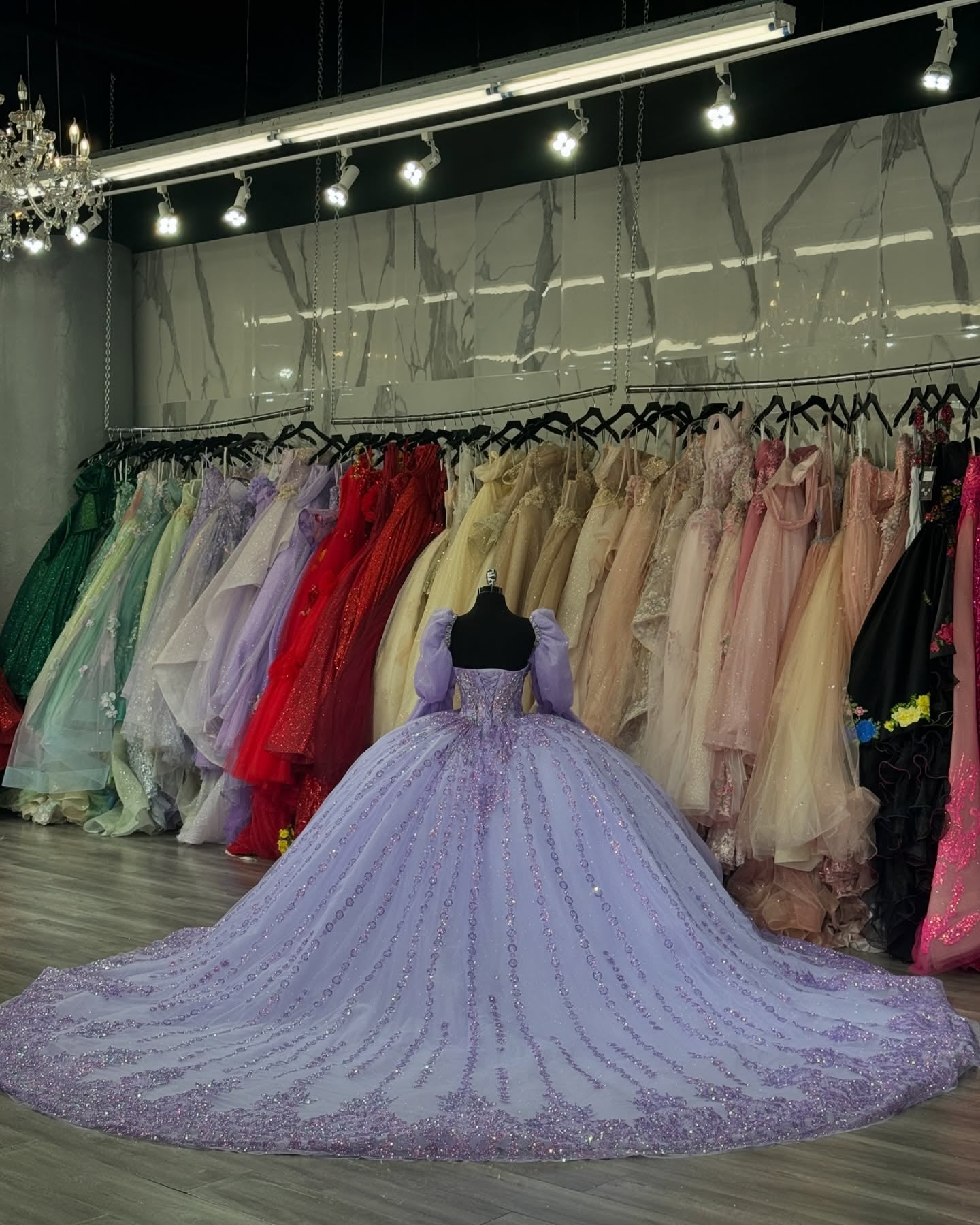 Misshow Lilac Ball Gown with Sweetheart Neckline Long Lantern Sleeves and Beaded Sequins Perfect for Quinceanera Birthday Parties & Formal Evenings