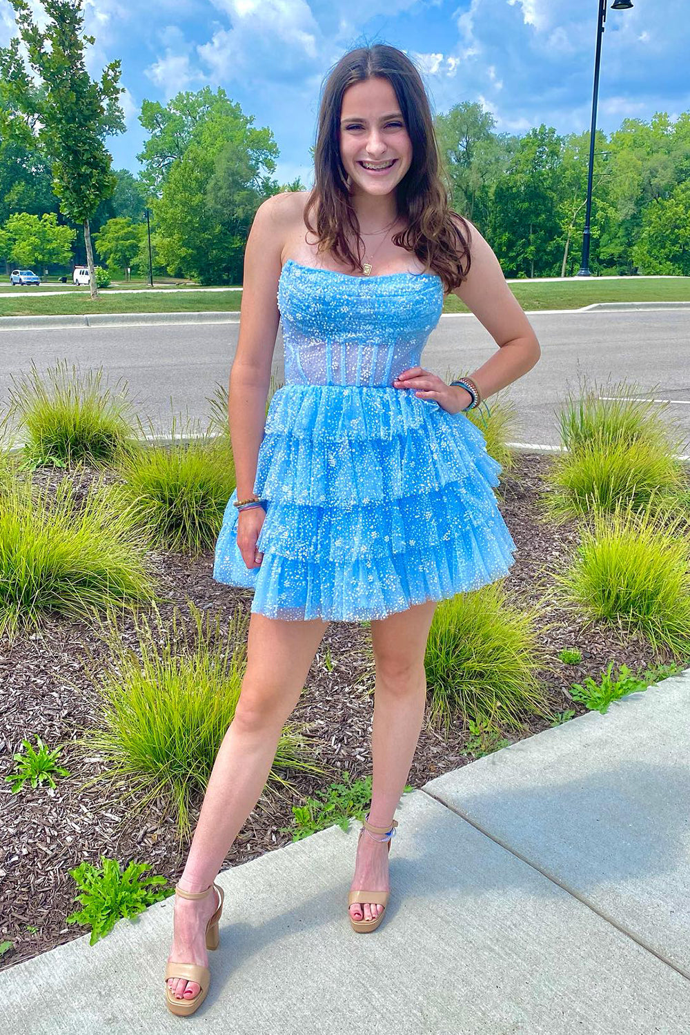 Misshow Lilac Corset A-Line Short Tulle Tiered Homecoming Dress/Mini Dress