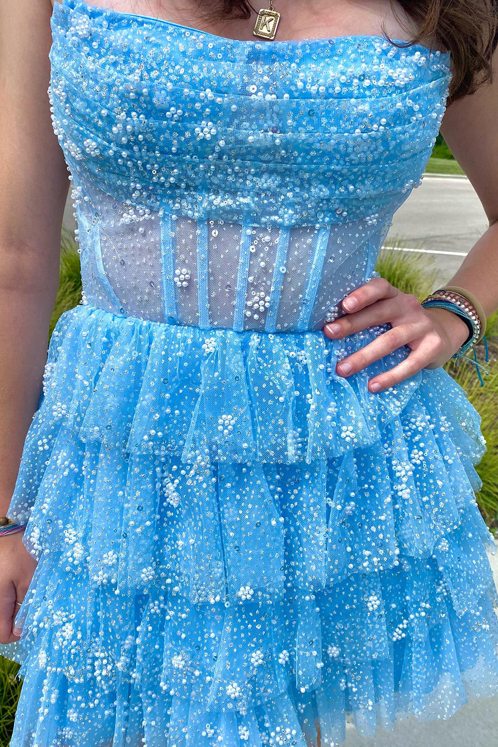 Misshow Lilac Corset A-Line Short Tulle Tiered Homecoming Dress/Mini Dress