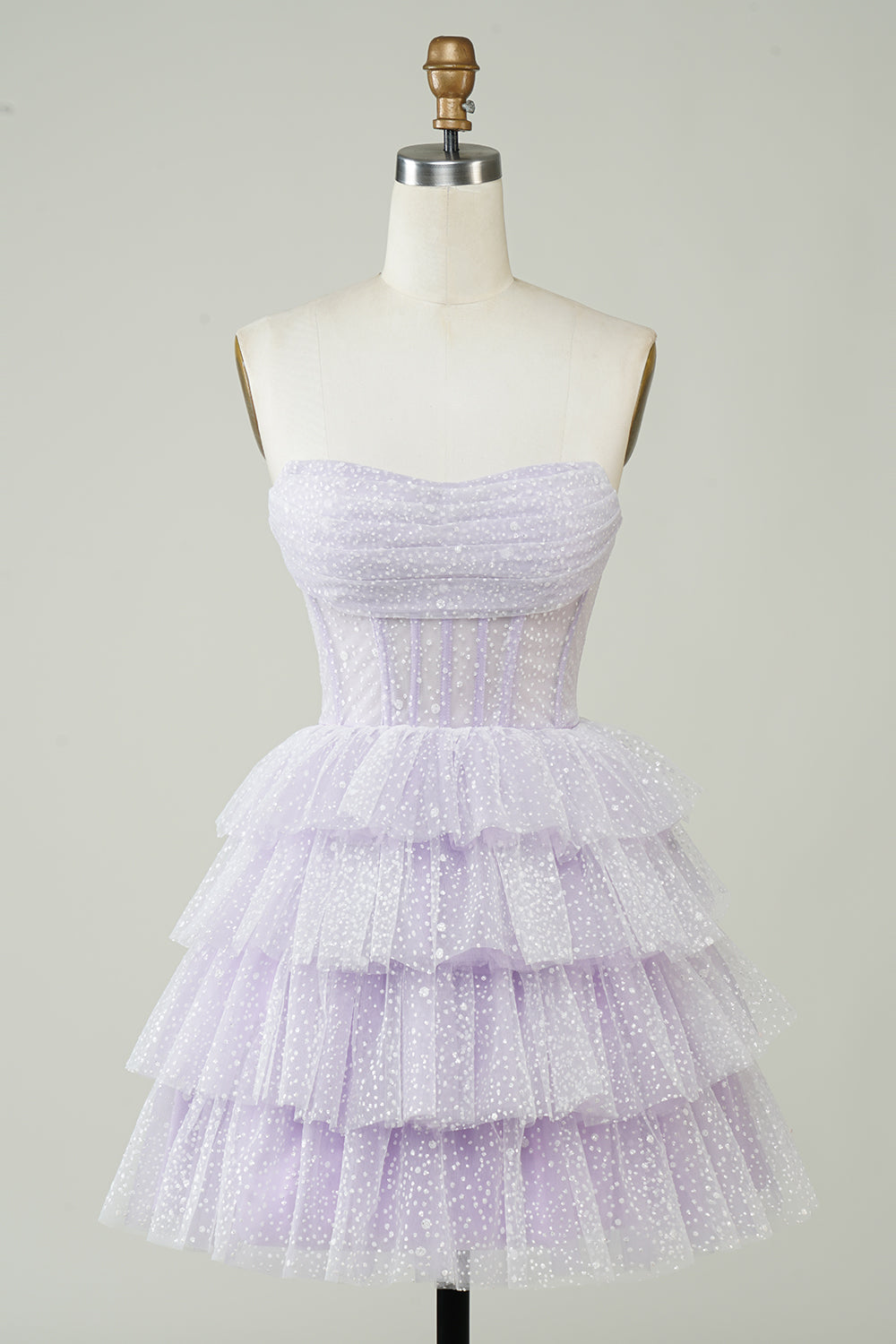 Misshow Lilac Corset A-Line Short Tulle Tiered Homecoming Dress/Mini Dress