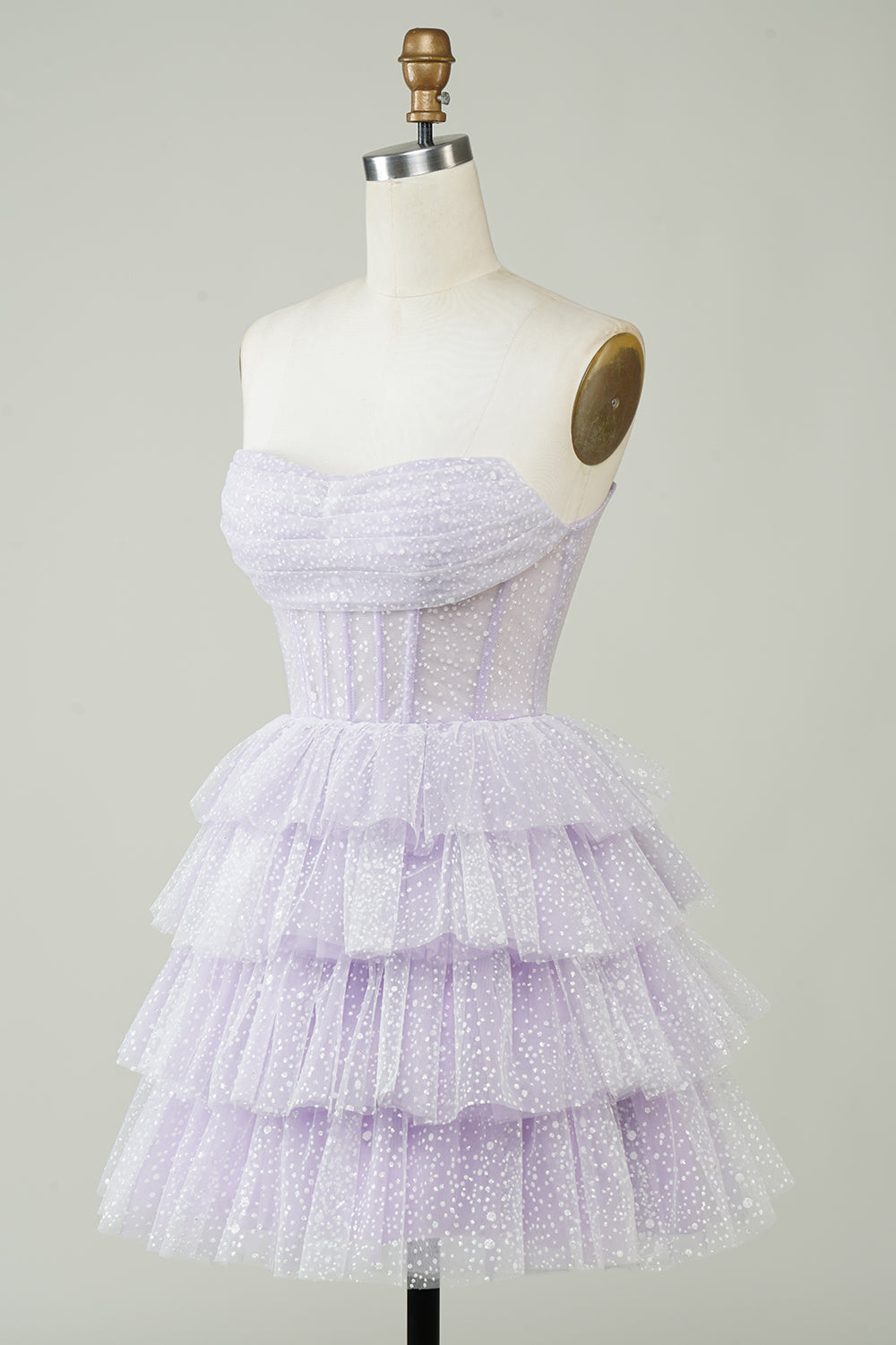 Misshow Lilac Corset A-Line Short Tulle Tiered Homecoming Dress/Mini Dress