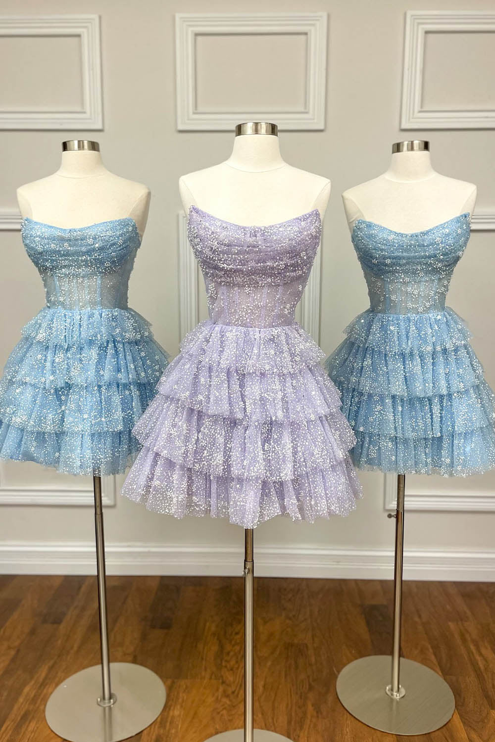 Misshow Lilac Corset A-Line Short Tulle Tiered Homecoming Dress/Mini Dress