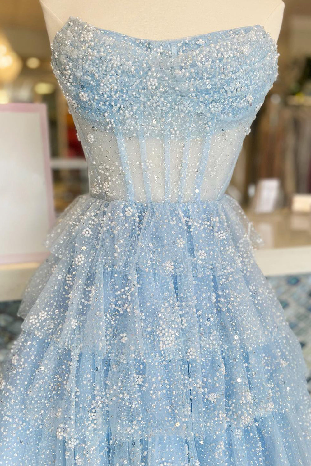 Misshow Lilac Corset A-Line Short Tulle Tiered Homecoming Dress/Mini Dress