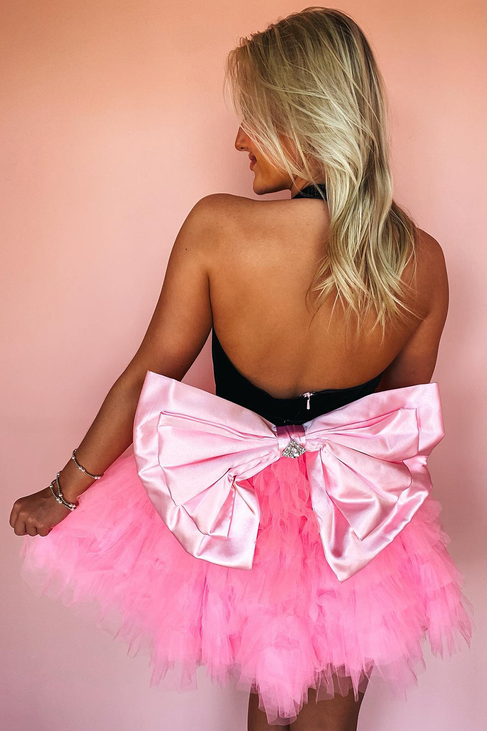 Misshow Lilac V-Neck A-Line Halter Tiered Short Homecoming Dress/Mini Dress With Bow