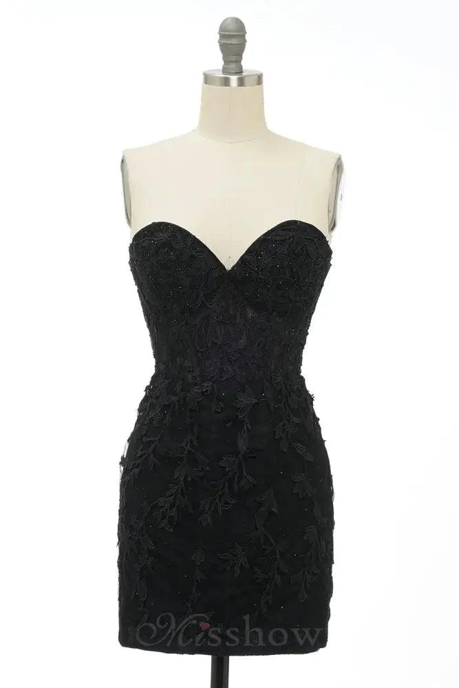 Black sweetheart lace bodycon homecoming dress