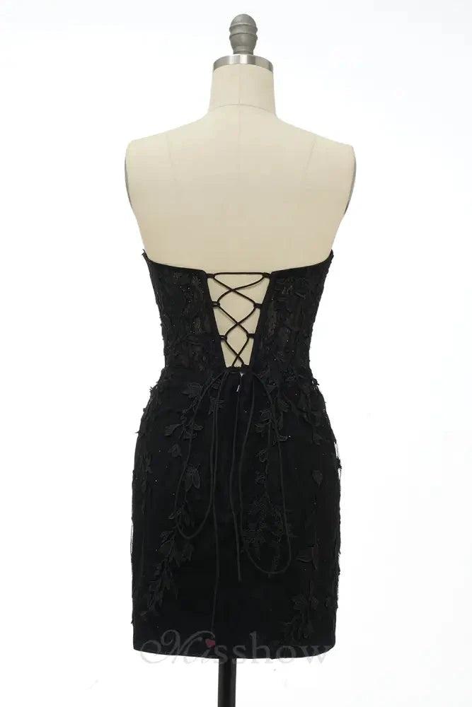 Black sweetheart lace bodycon homecoming dress