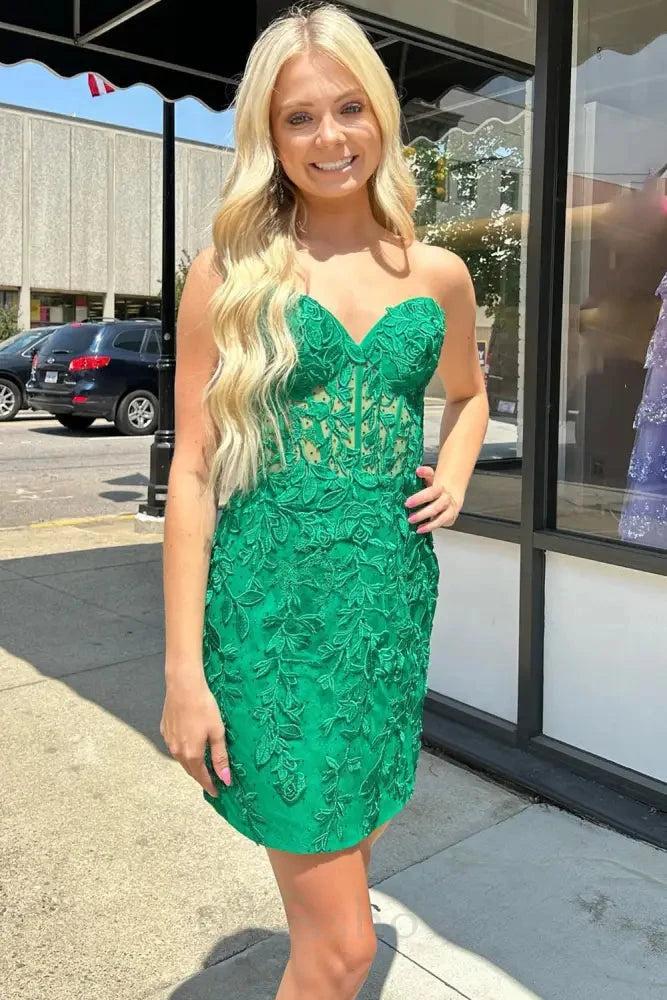 Emerald sweetheart lace bodycon homecoming dress
