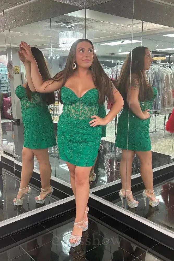 Emerald sweetheart lace bodycon homecoming dress
