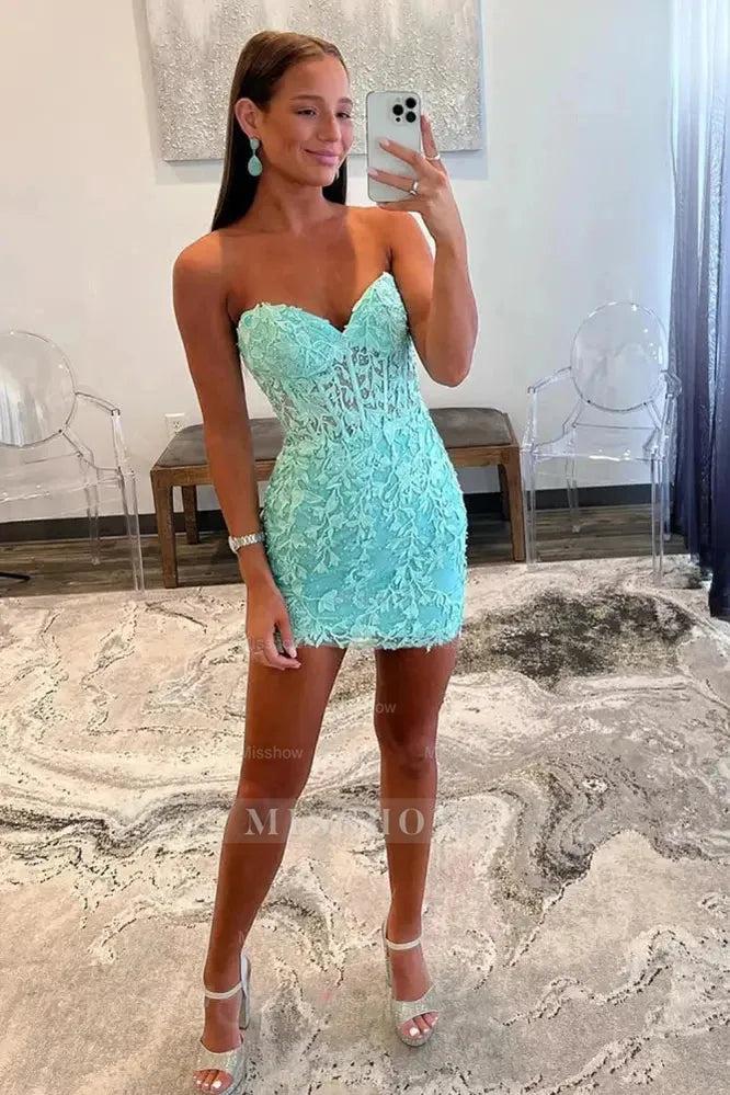 Mint sweetheart lace bodycon homecoming dress