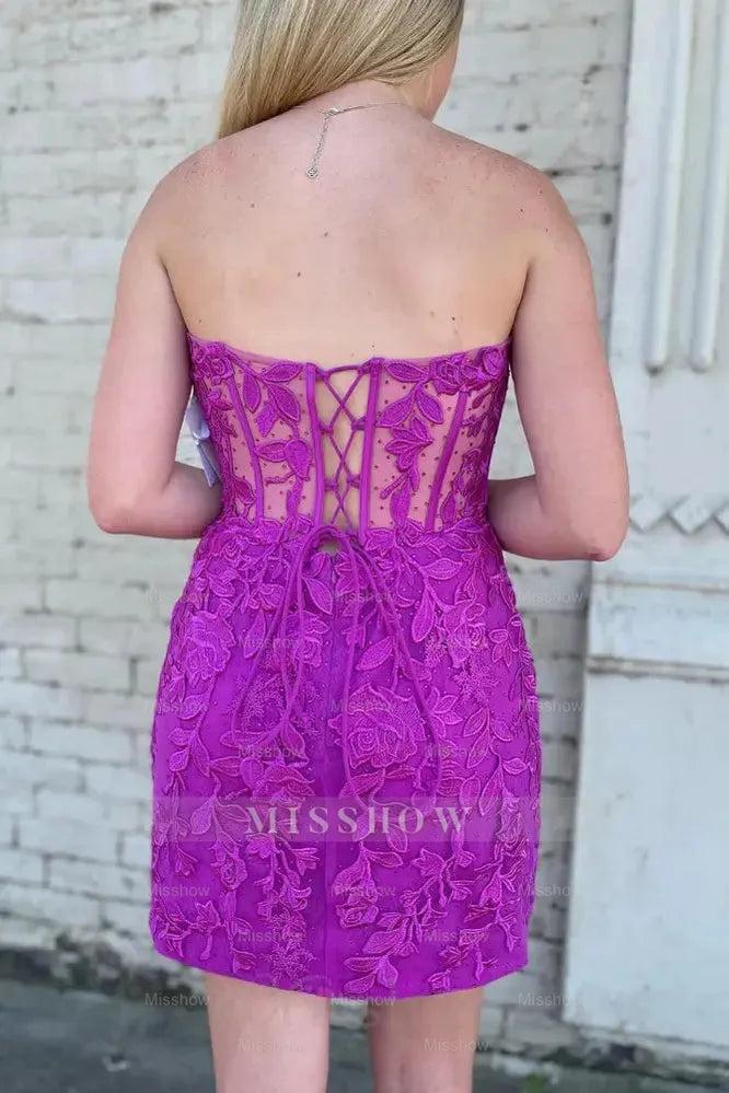 Magenta sweetheart lace bodycon homecoming dress