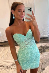 Mint sweetheart lace bodycon homecoming dress