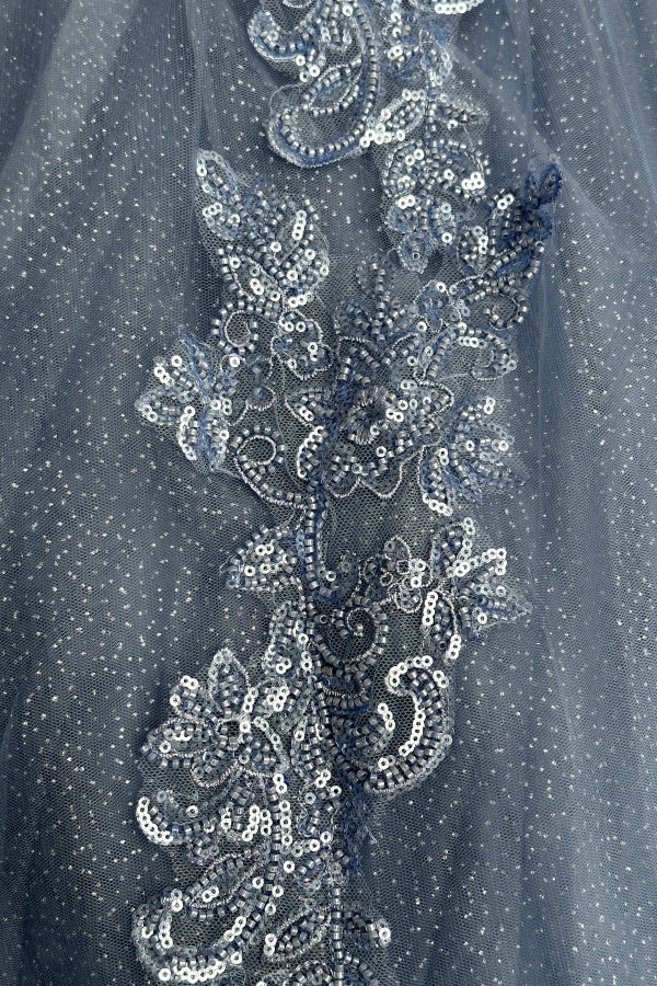 Misshow Navy Blue Sweet 16 Ball Gown Off-Shoulder Beaded Tulle Quinceanera Dress with Lace-Up Back for Birthday & Formal Events