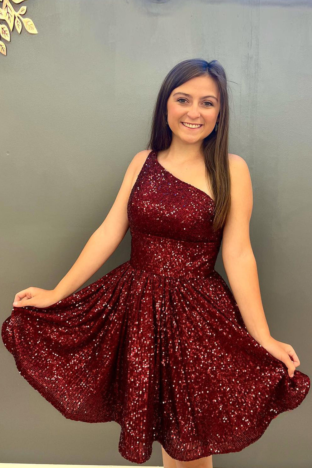 Misshow Navy Sequins One Shoulder A-Line Short Homecoming Dress/Mini Dress