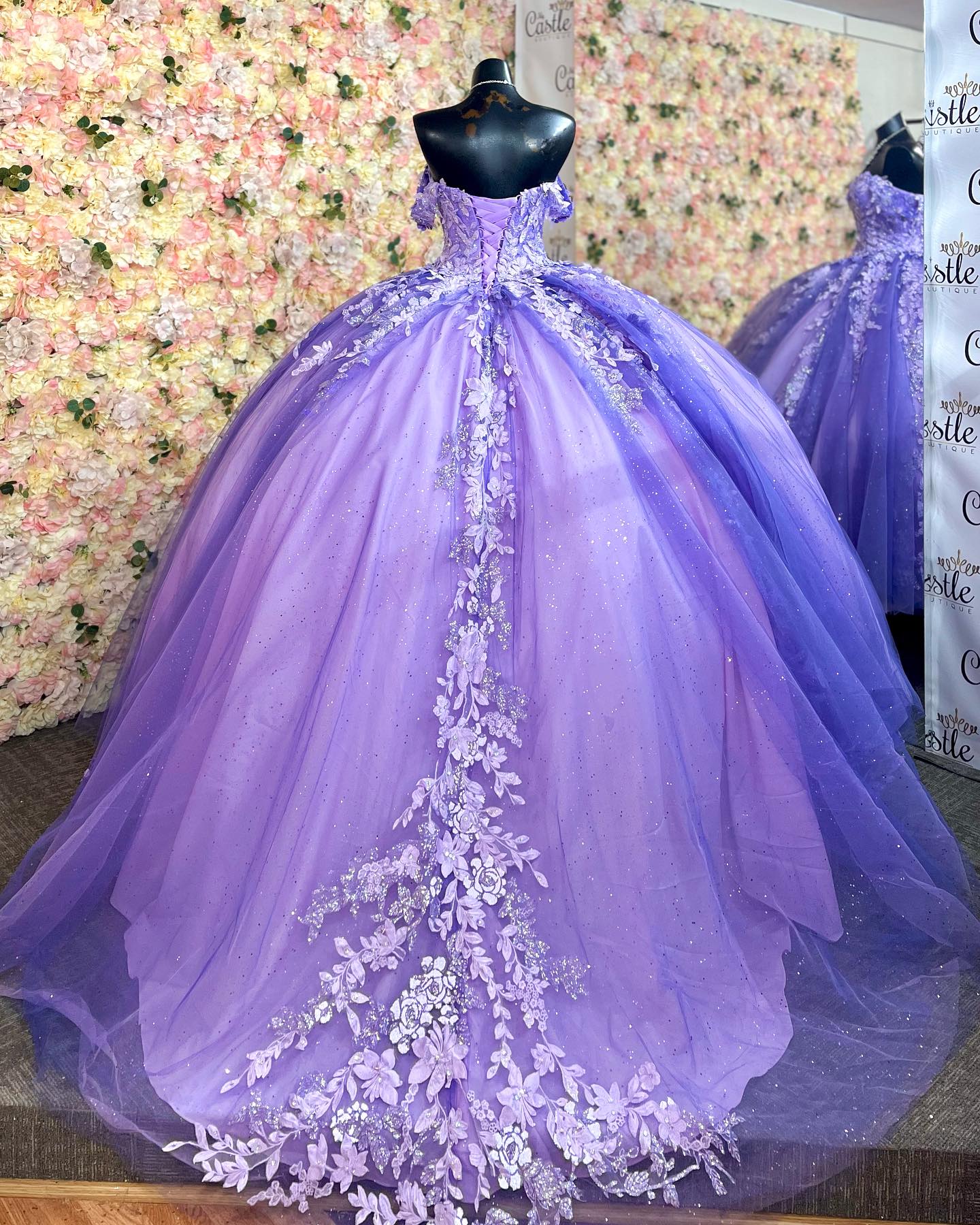 Misshow Off-Shoulder Ball Gown Sparkling Purple Sequins & Lace-Up Tulle Quinceanera Dress for Sweet 16 & Birthday Parties