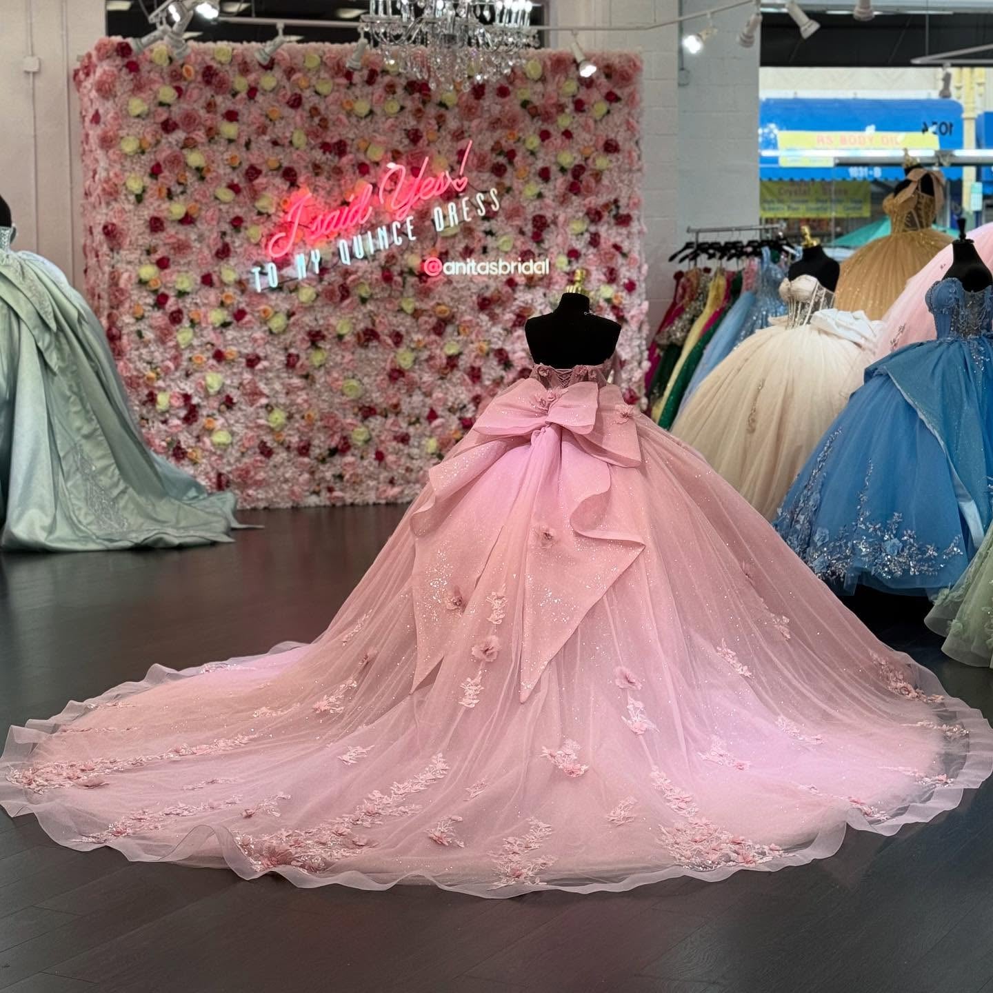 Misshow Off-Shoulder Ball Gown with 3D Floral Applique & Sparkly Tulle Perfect for Quinceanera Sweet 16 & Formal Events