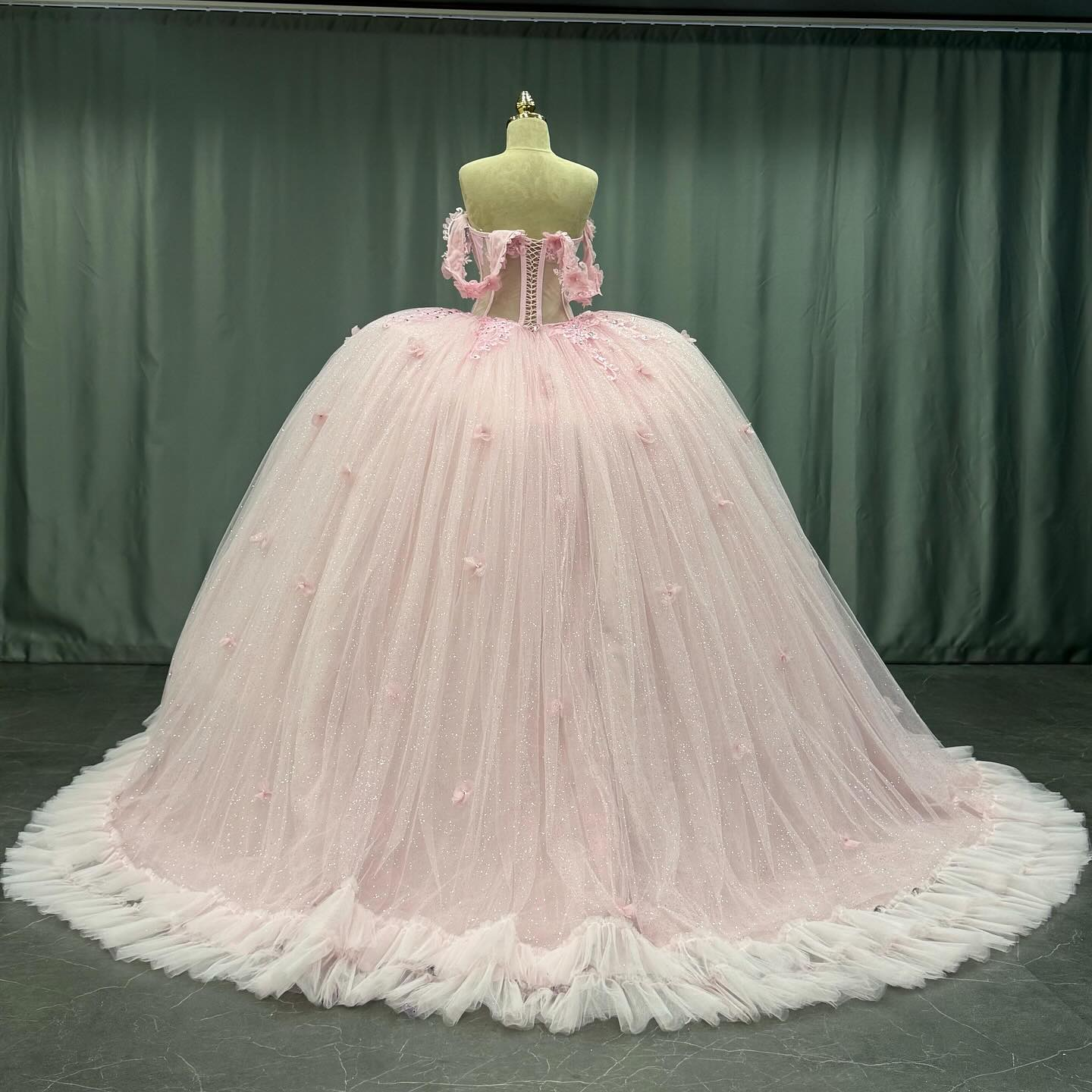 Misshow Off-Shoulder Crystal Beaded Ball Gown with 3D Floral Embellishments Perfect for Quinceaneras Sweet 16 & Formal Evenings