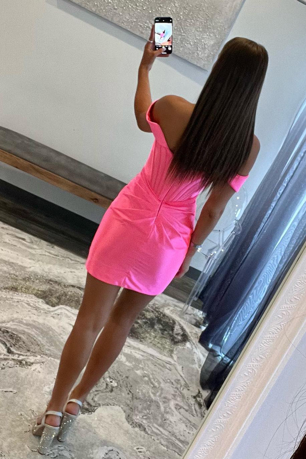 Misshow Off the Shoulder Light Pink Corset Ruched Tight Short Homecoming Dress/Mini Dress