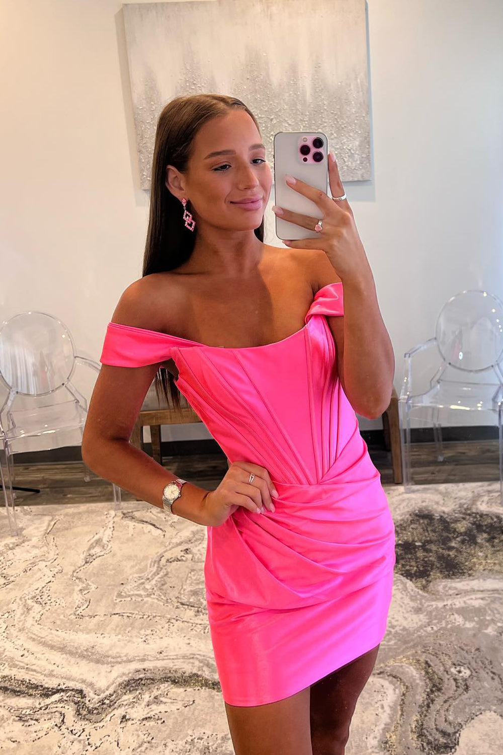 Misshow Off the Shoulder Light Pink Corset Ruched Tight Short Homecoming Dress/Mini Dress