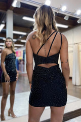 Misshow One Shoulder Purple Cocktail Dress