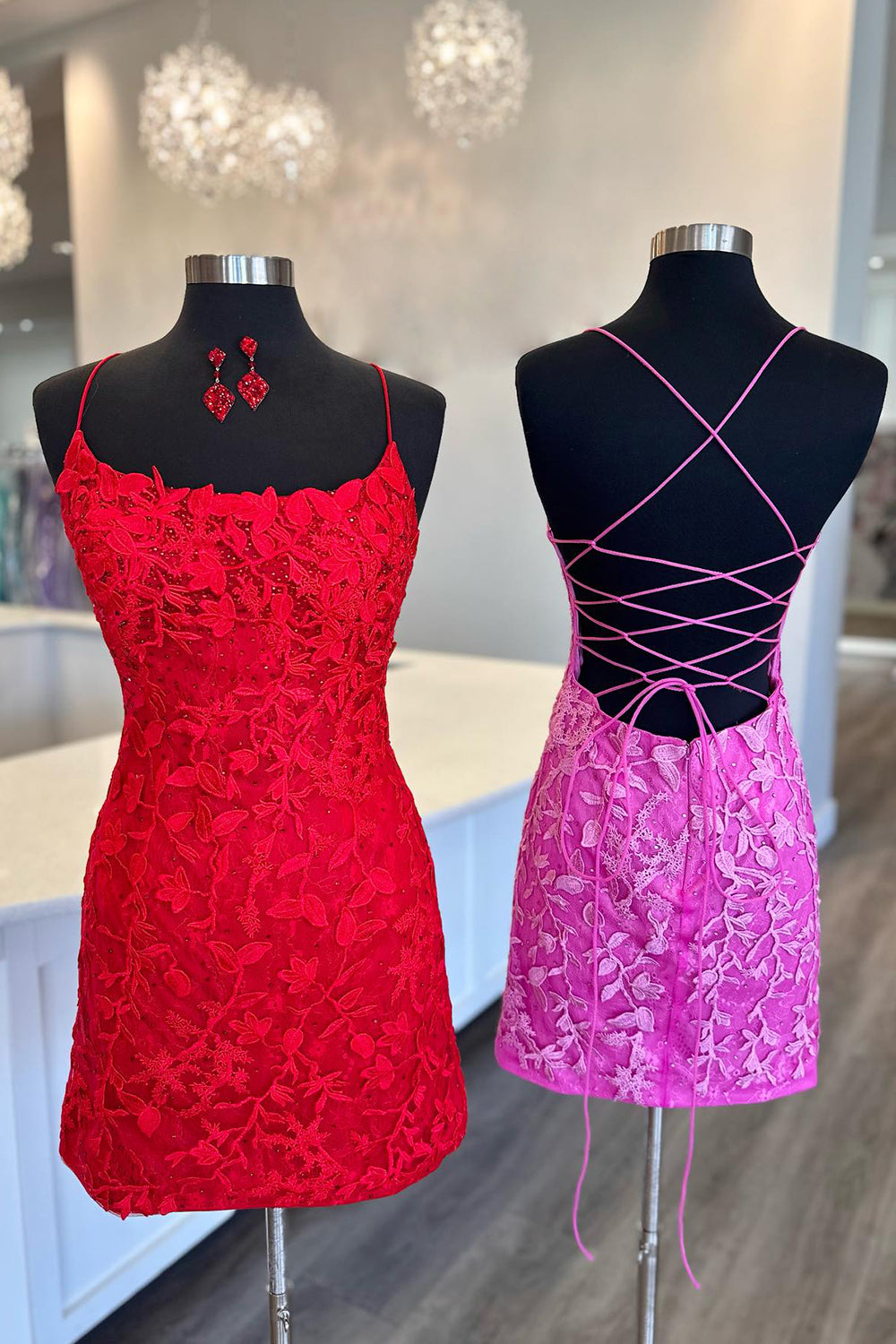 Misshow Pearl Pink Lace Tight Homecoming Dress/Mini Dress