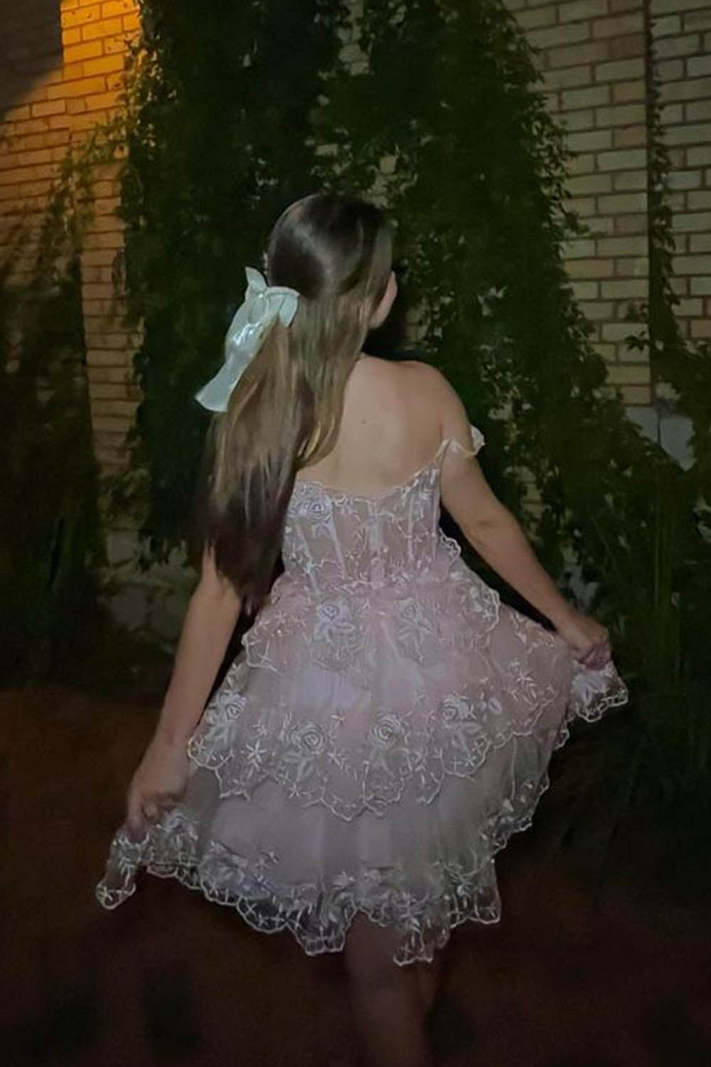 Misshow Pink A-Line Off the Shoulder Tiered Short Homecoming Dress/Mini Dress