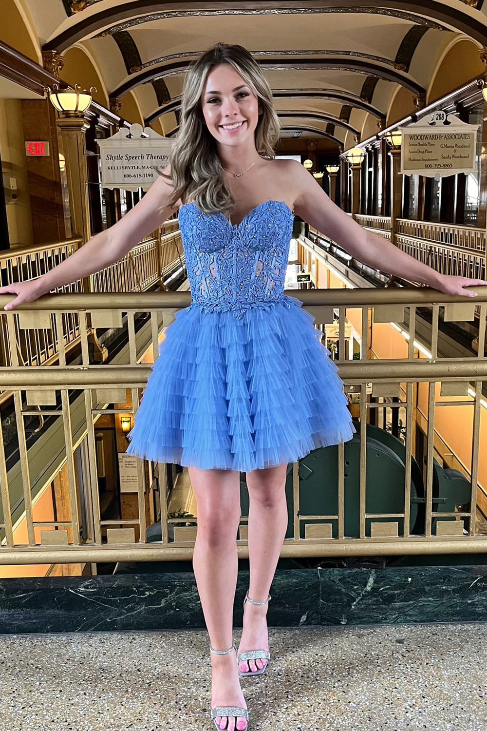 Misshow Pink A Line Strapless Tiered Short Homecoming Dress/Mini Dress With Appliques