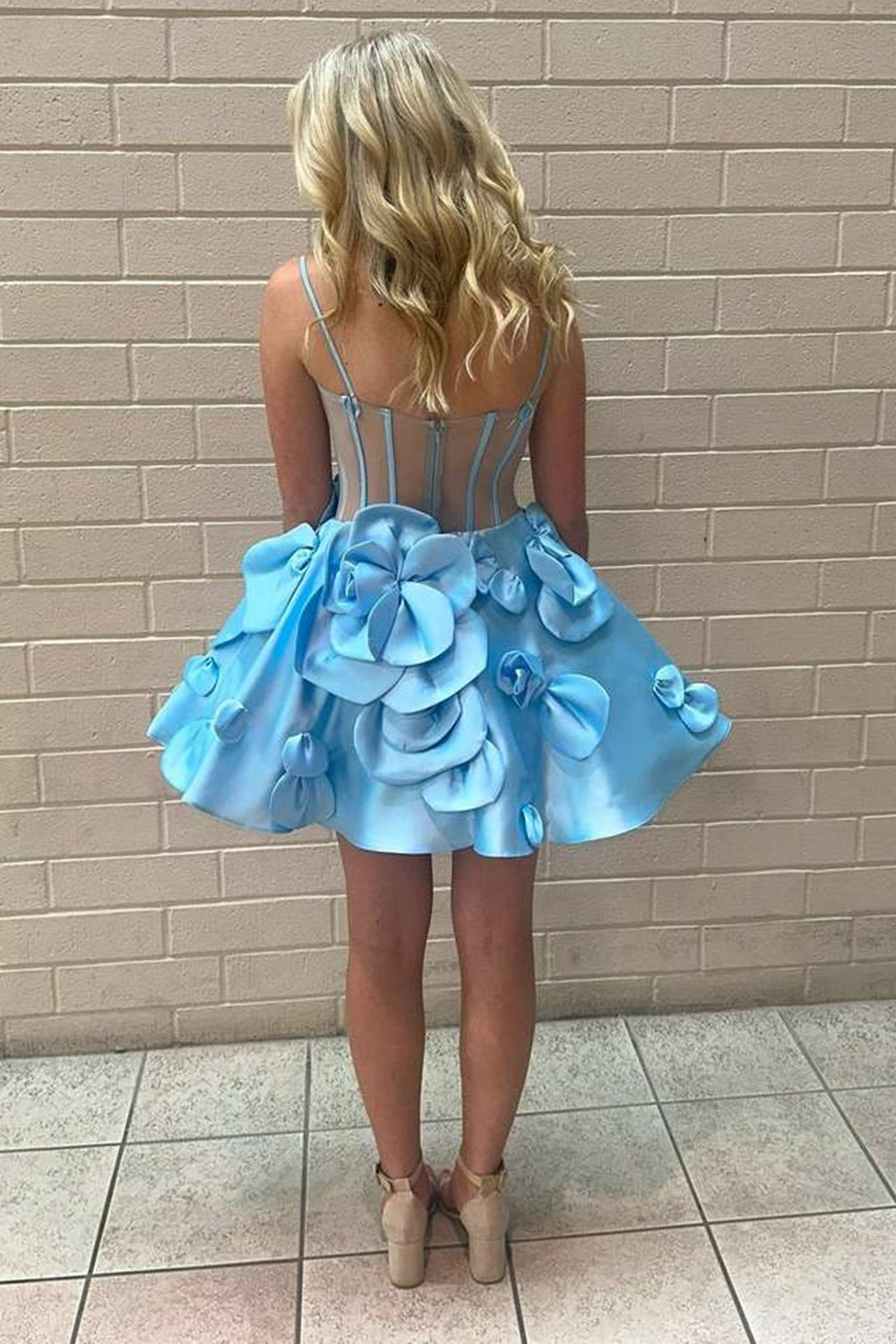 Misshow Pink Corset A Line Short Homecoming Dress/Mini Dress With 3D Flowers
