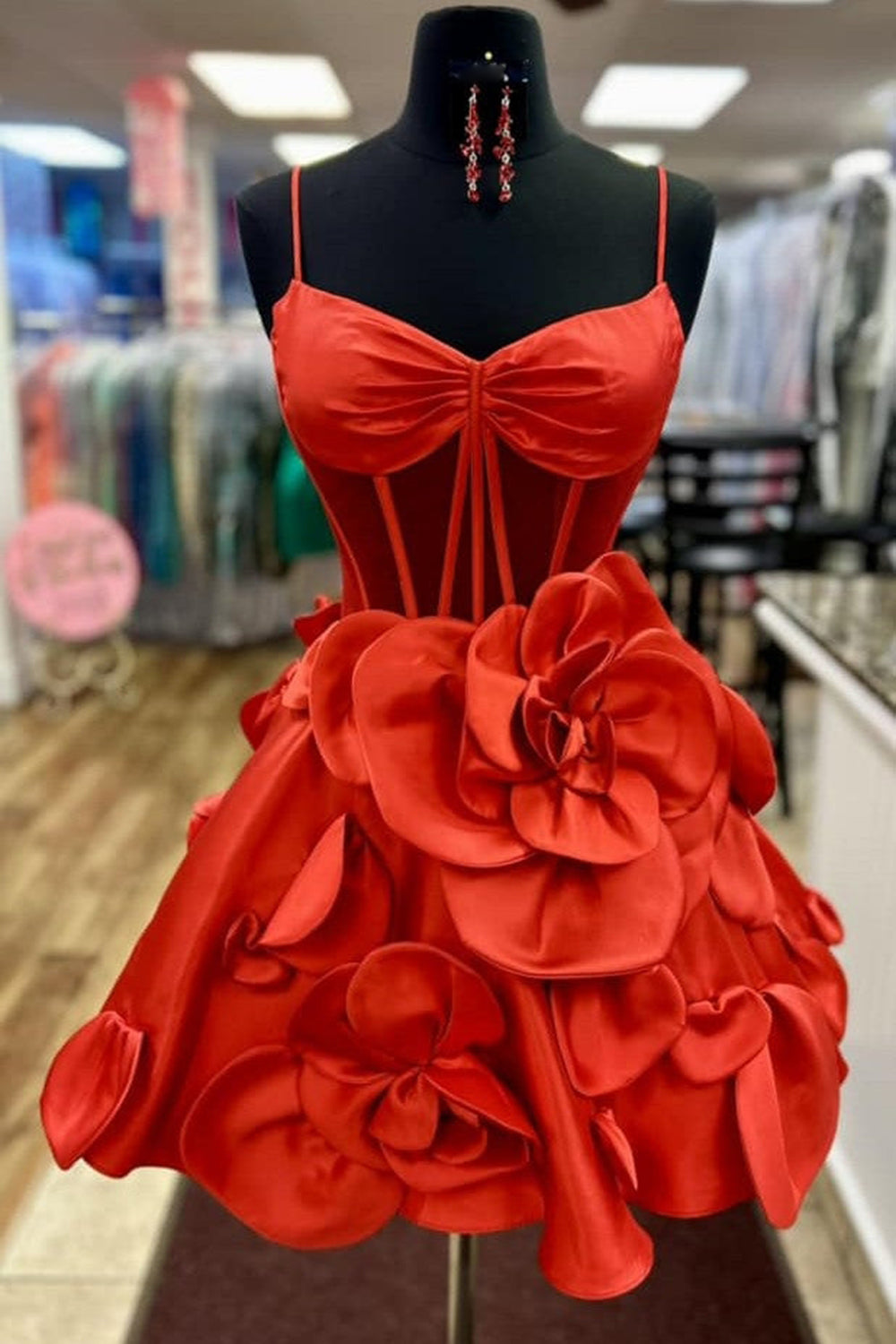 Misshow Pink Corset A Line Short Homecoming Dress/Mini Dress With 3D Flowers