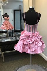 Misshow Pink Corset A Line Short Homecoming Dress/Mini Dress With 3D Flowers