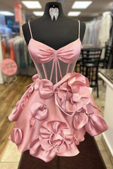 Misshow Pink Corset A Line Short Homecoming Dress/Mini Dress With 3D Flowers