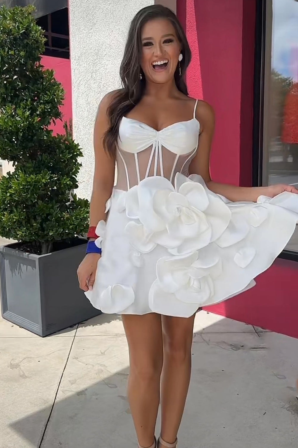 Misshow Pink Corset A Line Short Homecoming Dress/Mini Dress With 3D Flowers