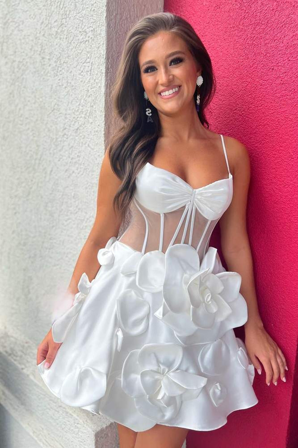 Misshow Pink Corset A Line Short Homecoming Dress/Mini Dress With 3D Flowers