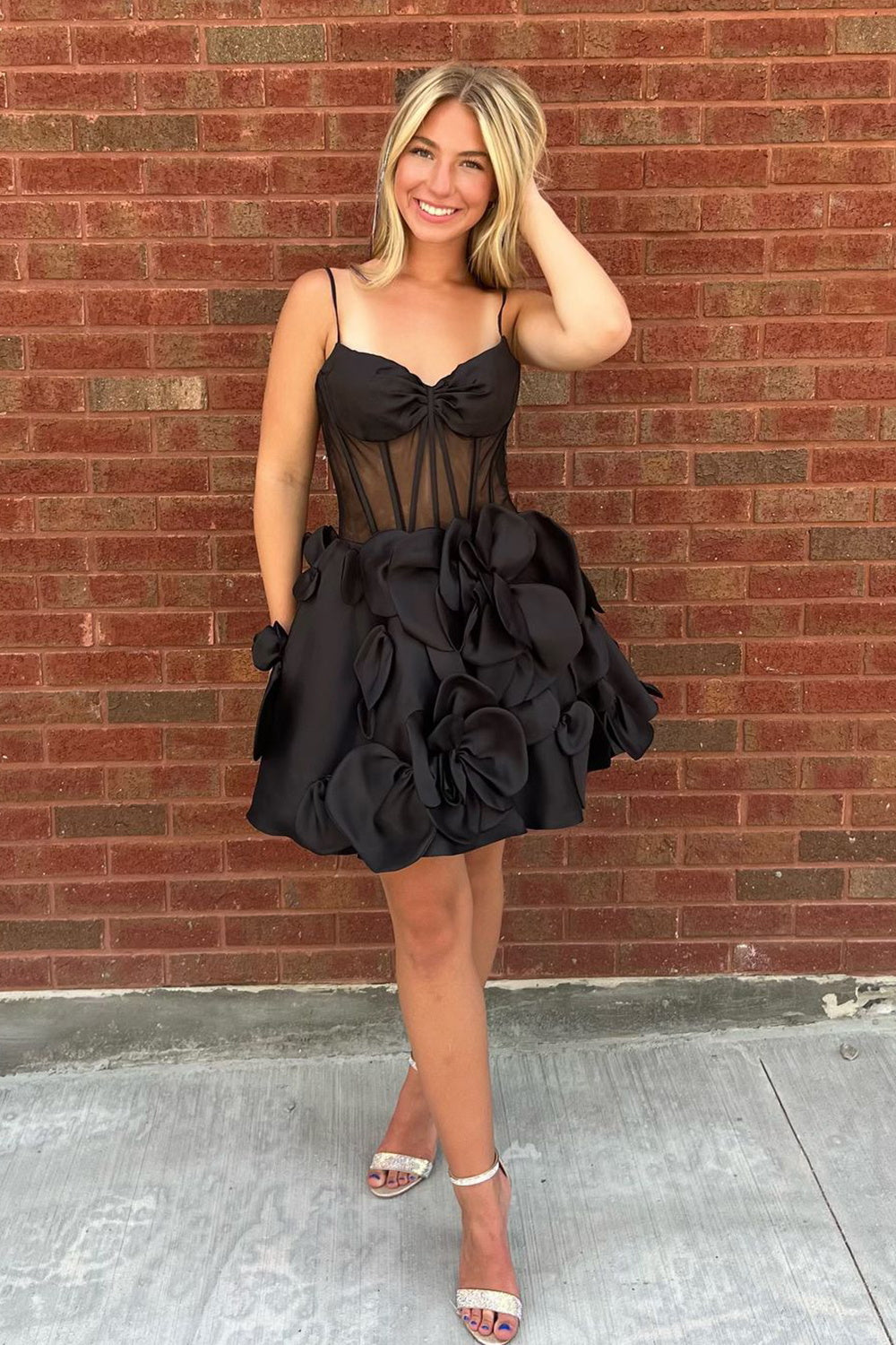 Misshow Pink Corset A Line Short Homecoming Dress/Mini Dress With 3D Flowers