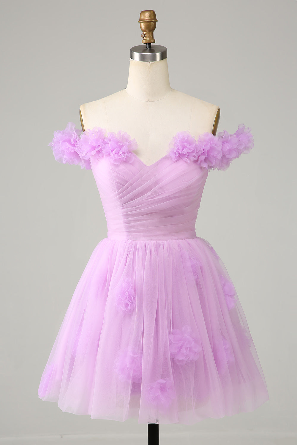 Misshow Pink Off the Shoulder Corset Homecoming Dress/Mini Dress With Flowers