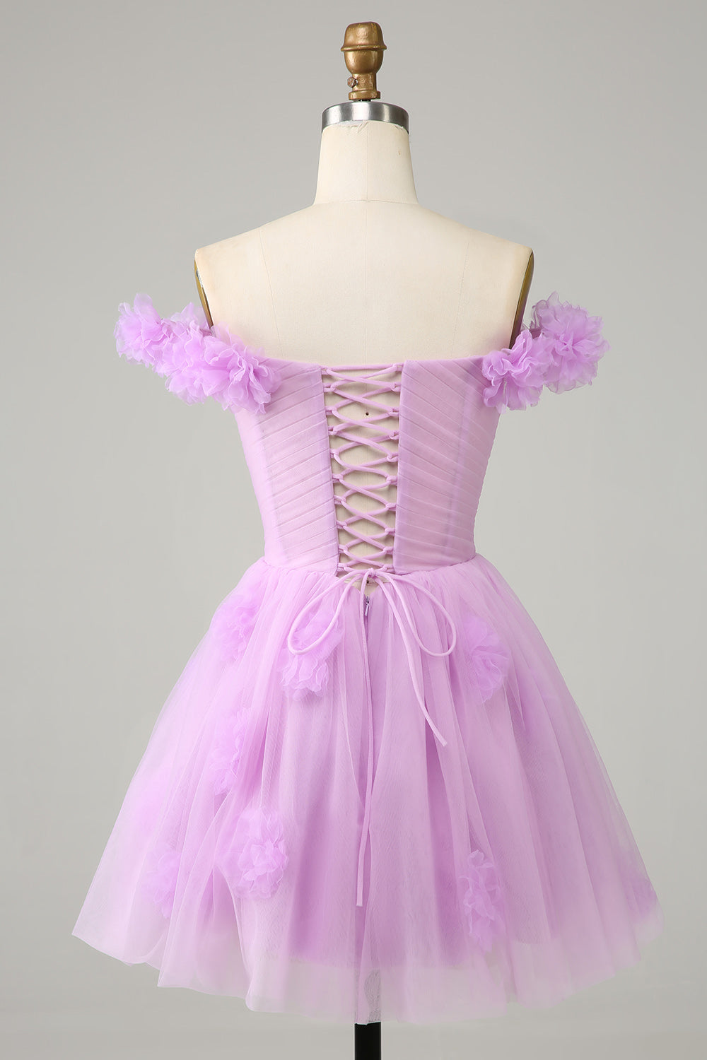 Misshow Pink Off the Shoulder Corset Homecoming Dress/Mini Dress With Flowers