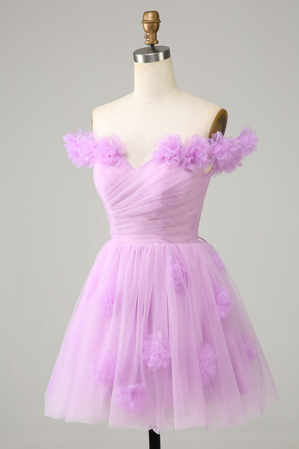 Misshow Pink Off the Shoulder Corset Homecoming Dress/Mini Dress With Flowers
