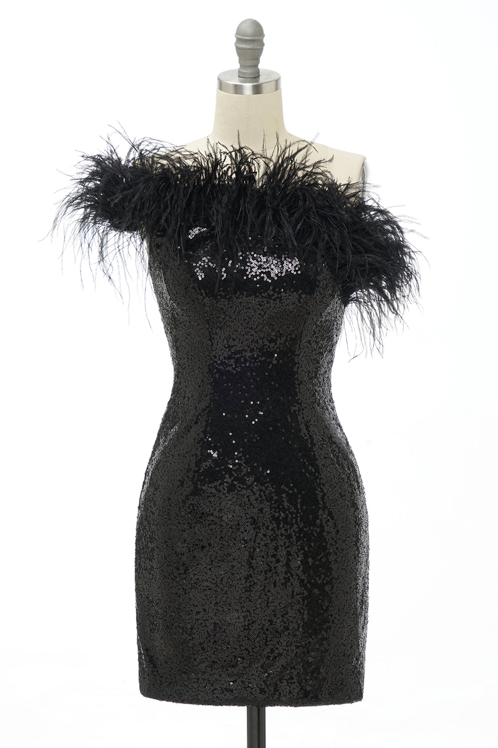 Misshow Pink Sparkly Tight Sequins Homecoming Dress/Mini Dress with Feathers