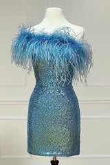 Misshow Pink Sparkly Tight Sequins Homecoming Dress/Mini Dress with Feathers