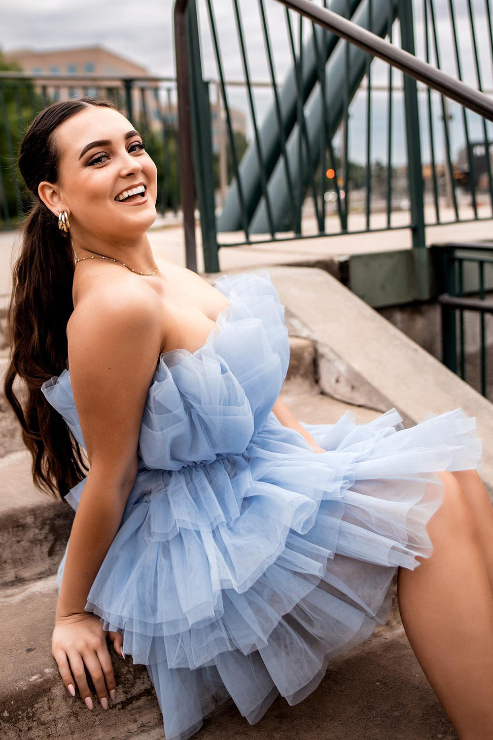Misshow Pink Strapless A-Line Tiered Tulle Short Homecoming Dress/Mini Dress