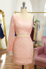 Misshow Pink Two Piece Sequin Homecoming Dress/Mini Dress