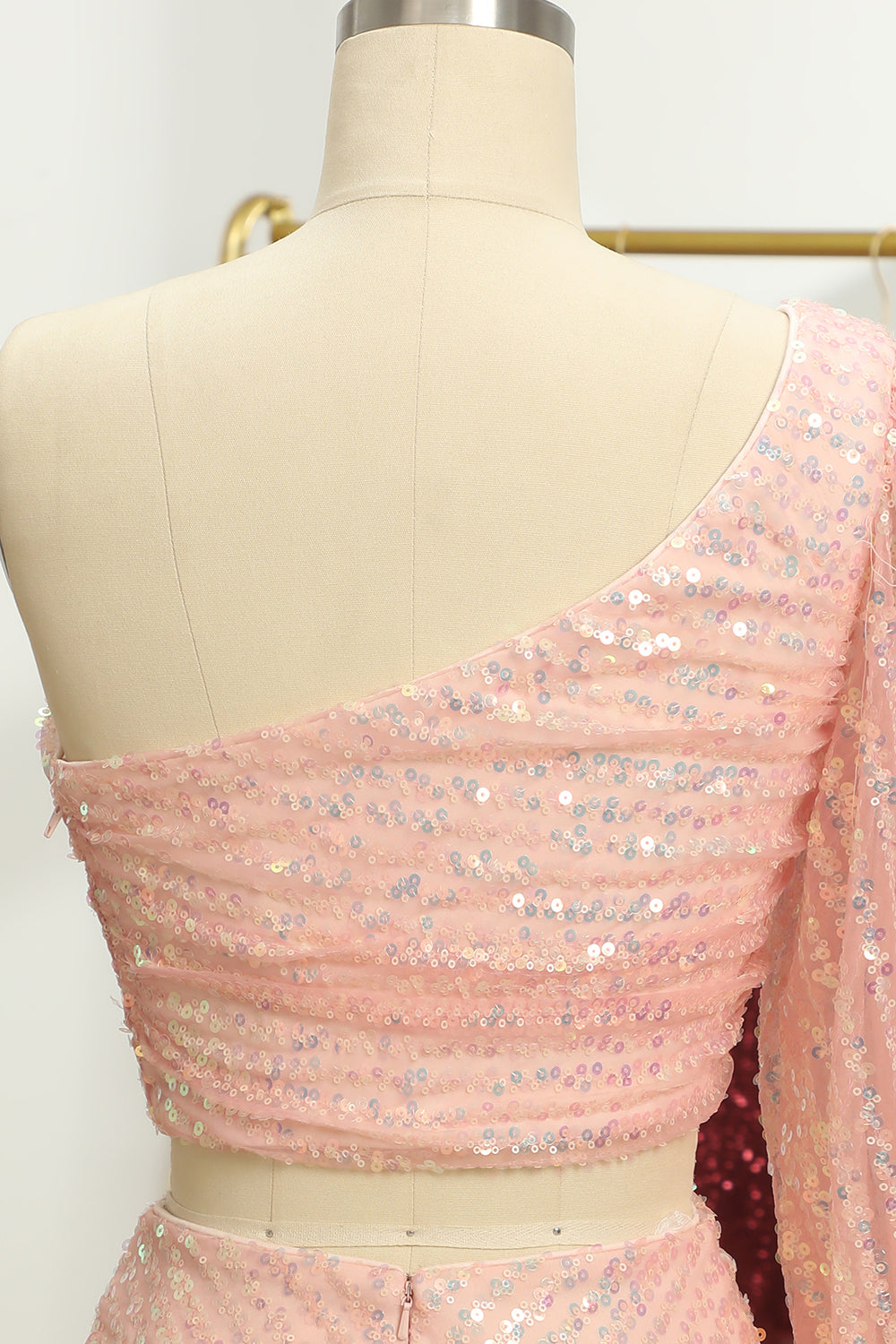 Misshow Pink Two Piece Sequin Homecoming Dress/Mini Dress