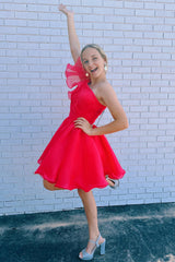 Misshow Purple A-Line One Shoulder Organza Homecoming Dress/Mini Dress with Ruffle