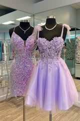 Misshow Purple Corset A-Line Tulle Short Homecoming Dress/Mini Dress with Lace