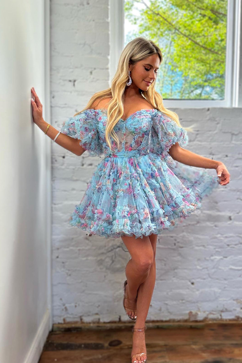 Misshow Purple Floral A-Line Short Homecoming Dress/Mini Dress
