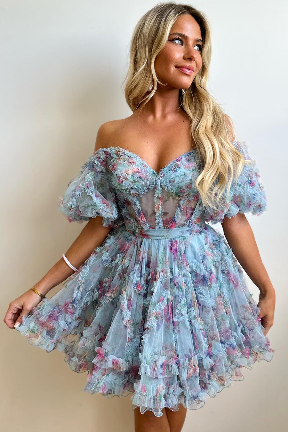 Misshow Purple Floral A-Line Short Homecoming Dress/Mini Dress