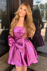 Misshow Purple Sweetheart Corset A Line Short Homecoming Dress/Mini Dress With Bow